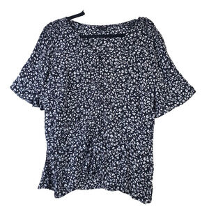 Talbots Womens‎ Top 16 Black Floral Button Front Smocked Flutter Sleeve Feminine